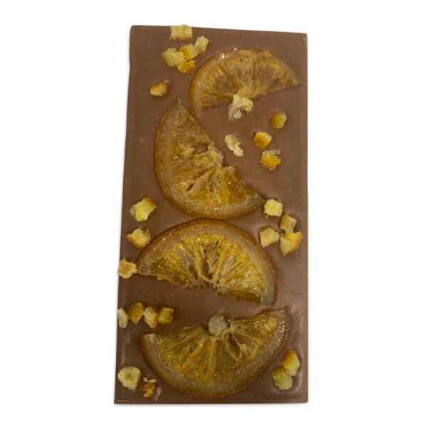 Tableta chocolate con leche con naranja confitada