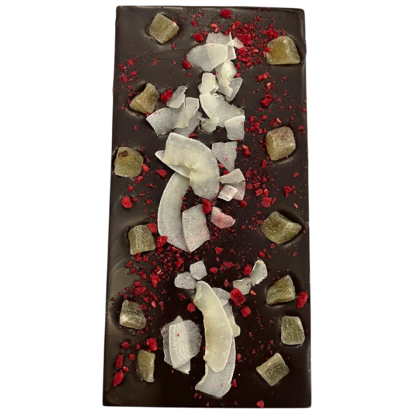 Tableta chocolate negro 80% con coco, piña y frambuesa