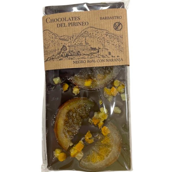 Tableta chocolate negro 80% con lunas de naranja confitada - Imagen 2